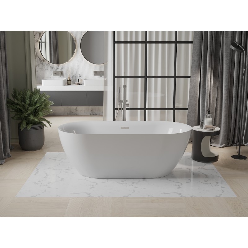 Mexen Roxy freistehende Badewanne 170 x 80 cm, weiß, Überlauf gebürstetes Nickel - 51201708000-97