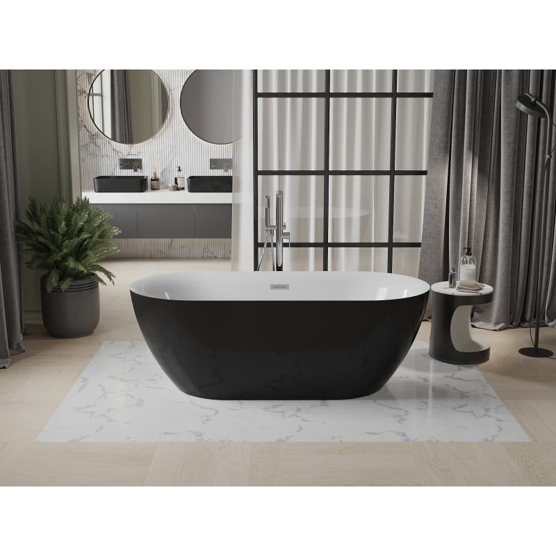 Mexen Roxy freistehende Badewanne 170 x 80 cm, weiß/schwarz, Überlauf Chrom - 51201708075-01