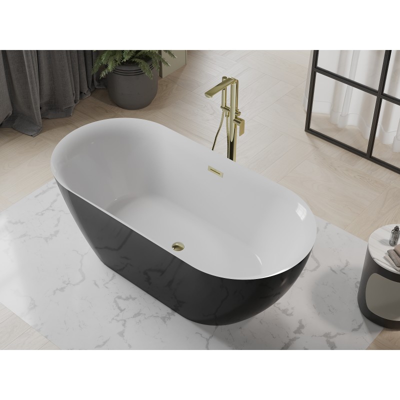 Mexen Roxy freistehende Badewanne 170 x 80 cm, weiß/schwarz, Überlauf gold - 51201708075-50