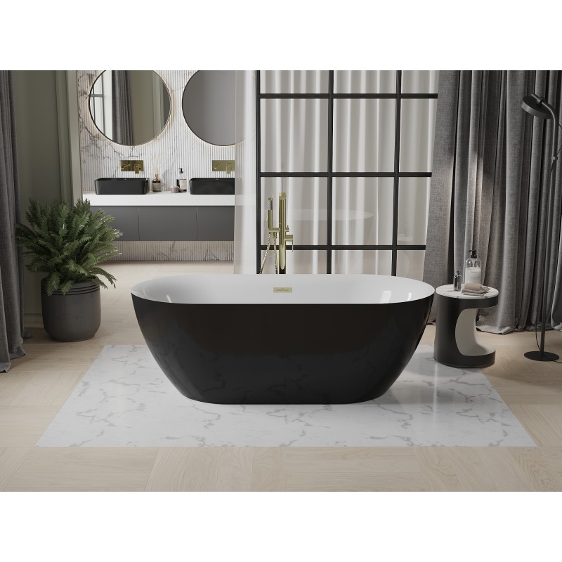 Mexen Roxy freistehende Badewanne 170 x 80 cm, weiß/schwarz, Überlauf gold - 51201708075-50