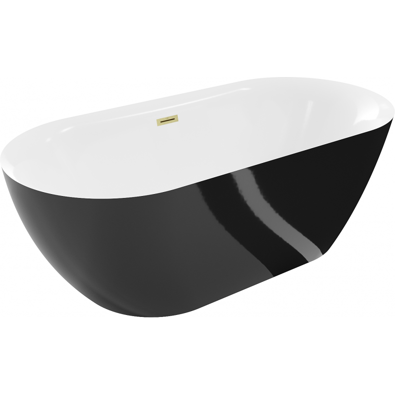 Mexen Roxy freistehende Badewanne 170 x 80 cm, weiß/schwarz, Überlauf in gebürstetem Gold - 51201708075-55