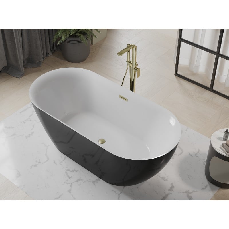 Mexen Roxy freistehende Badewanne 170 x 80 cm, weiß/schwarz, Überlauf in gebürstetem Gold - 51201708075-55