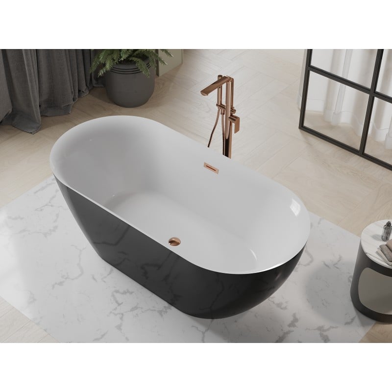 Mexen Roxy freistehende Wanne 170 x 80 cm, weiß/schwarz, Überlauf roségold - 51201708075-60