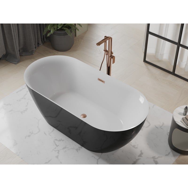 Mexen Roxy freistehende Badewanne 170 x 80 cm, weiß/schwarz, Überlauf gebürstetes Kupfer - 51201708075-65