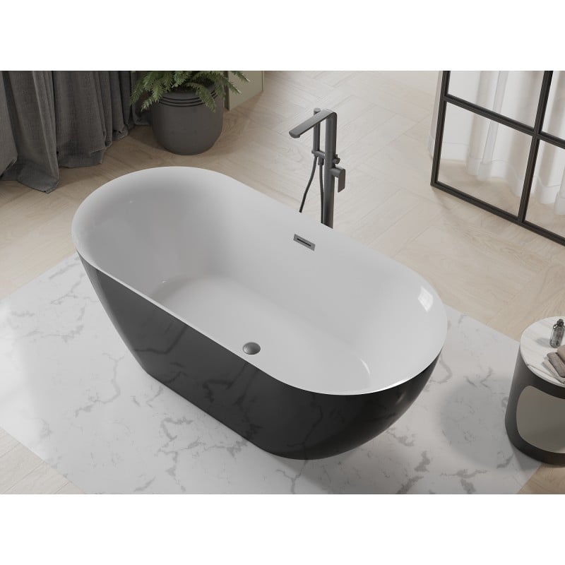 Mexen Roxy freistehende Badewanne 170 x 80 cm, weiß/schwarz, Überlauf gun gray gebürstet - 51201708075-66