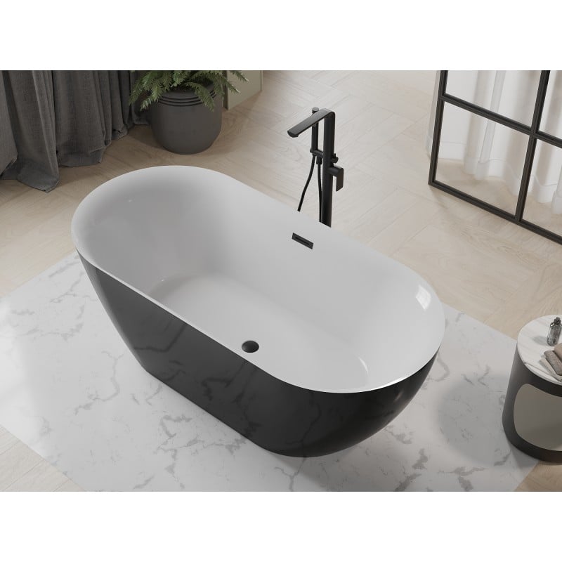 Mexen Roxy freistehende Badewanne 170 x 80 cm, weiß/schwarz, schwarzer Überlauf - 51201708075-70