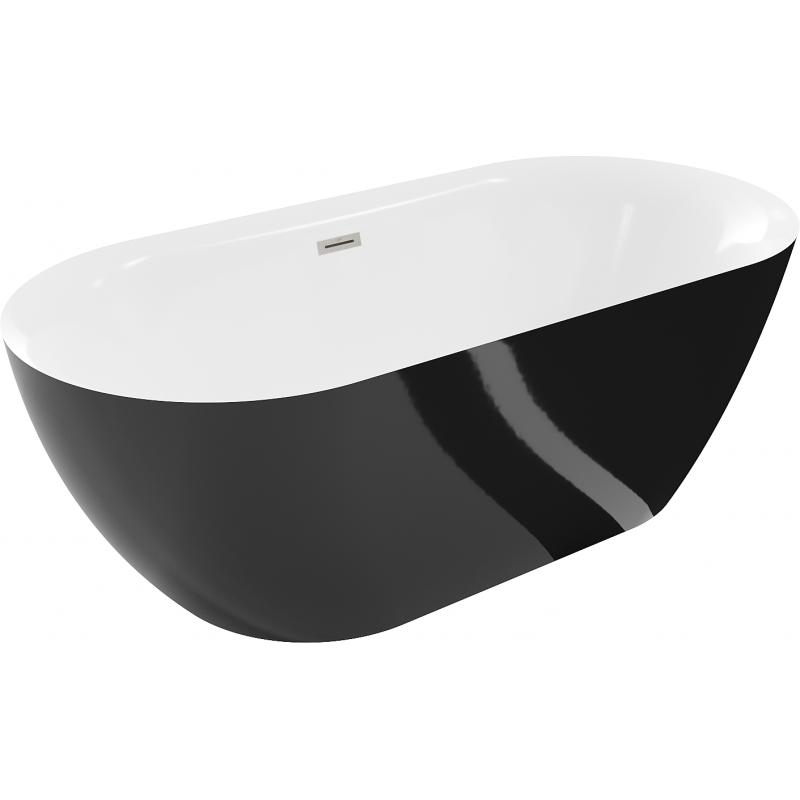 Mexen Roxy freistehende Badewanne 170 x 80 cm, weiß/schwarz, Überlauf gebürsteter Nickel - 51201708075-97