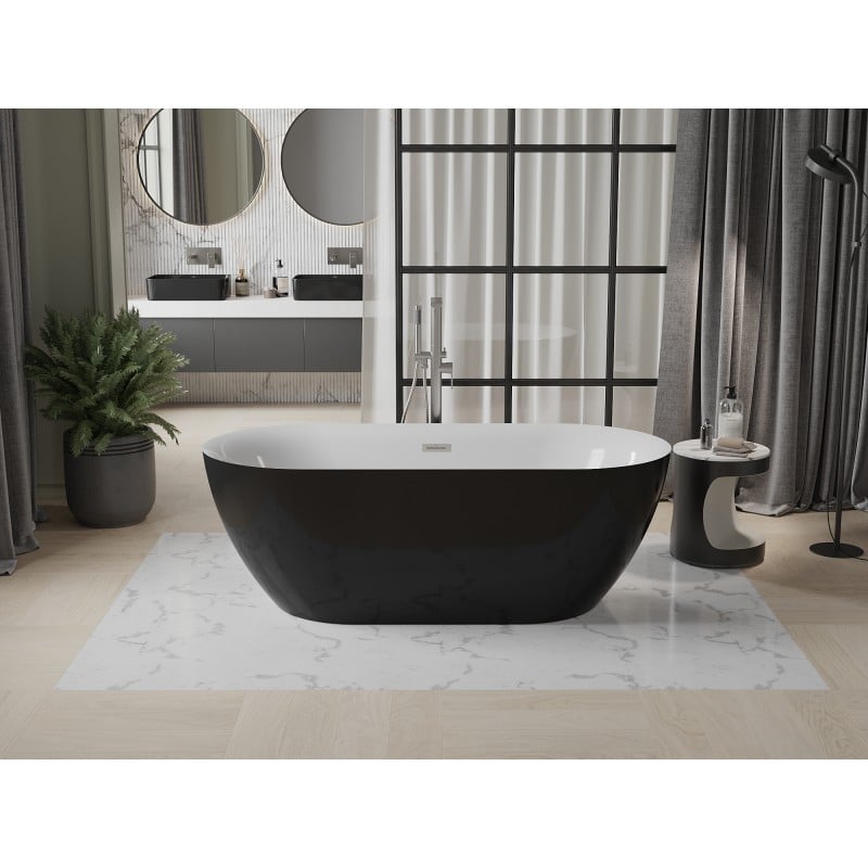 Mexen Roxy freistehende Badewanne 170 x 80 cm, weiß/schwarz, Überlauf gebürsteter Nickel - 51201708075-97