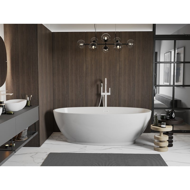 Mexen Bilbao freistehende Badewanne 180 x 90 cm, weiß, Überlauf weiß - 51311809000-20