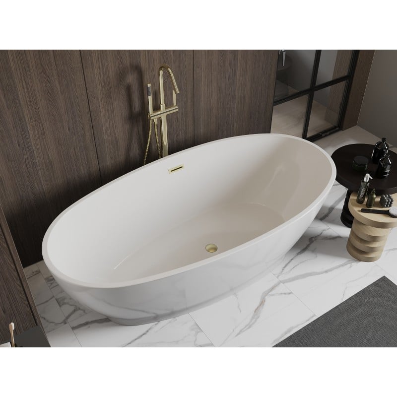 Mexen Bilbao freistehende Badewanne 180 x 90 cm, weiß, Überlauf gebürstetes Gold - 51311809000-55