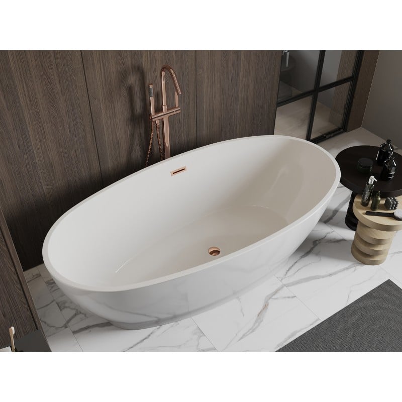 Mexen Bilbao freistehende Badewanne 180 x 90 cm, weiß, Überlauf roségold - 51311809000-60