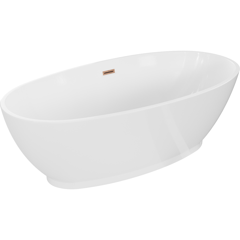 Mexen Bilbao freistehende Badewanne 180 x 90 cm, weiß, Überlauf gebürstetes Kupfer - 51311809000-65