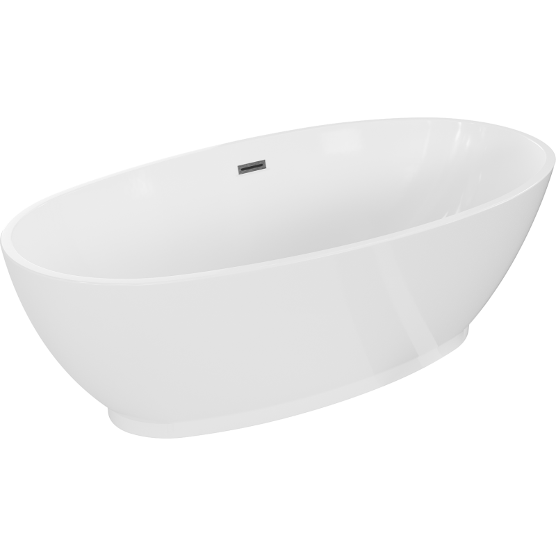 Mexen Bilbao freistehende Badewanne 180 x 90 cm, weiß, Überlauf gun gray gebürstet - 51311809000-66