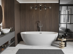 Mexen Bilbao freistehende Badewanne 180 x 90 cm, weiß, Überlauf gun gray gebürstet - 51311809000-66
