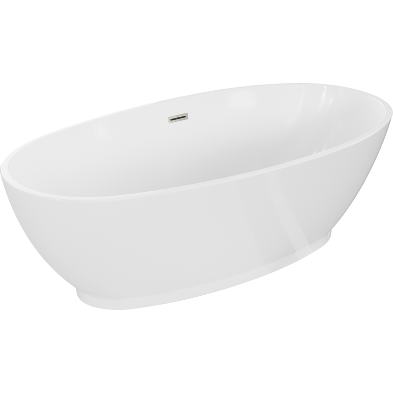 Mexen Bilbao freistehende Badewanne 180 x 90 cm, weiß, Überlauf gebürstetes Nickel - 51311809000-97