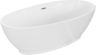 Mexen Bilbao freistehende Badewanne 180 x 90 cm, weiß, Überlauf gebürstetes Nickel - 51311809000-97