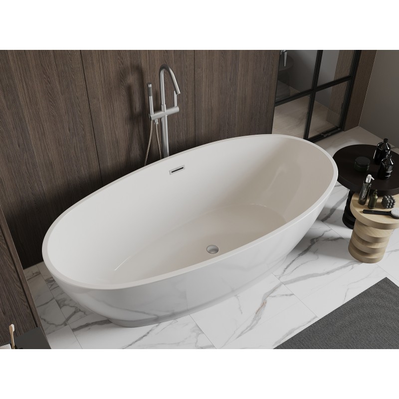 Mexen Bilbao freistehende Badewanne 180 x 90 cm, weiß, Überlauf gebürstetes Nickel - 51311809000-97