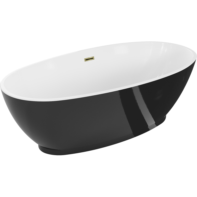 Mexen Bilbao freistehende Badewanne 180 x 90 cm, weiß/schwarz, Überlauf gold - 51311809075-50