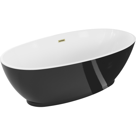 Mexen Bilbao freistehende Badewanne 180 x 90 cm, weiß/schwarz, Überlauf gebürstetes Gold - 51311809075-55