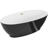 Mexen Bilbao freistehende Badewanne 180 x 90 cm, weiß/schwarz, Überlauf gebürstetes Gold - 51311809075-55