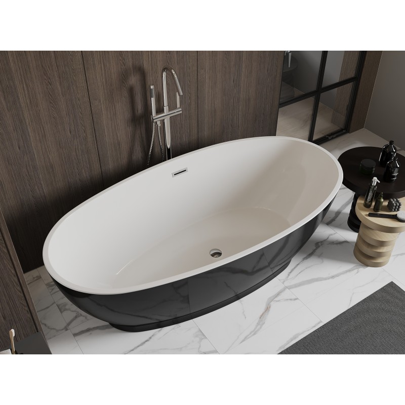 Mexen Bilbao freistehende Badewanne 180 x 90 cm, weiß/schwarz, Überlauf Chrom - 51311809075-01