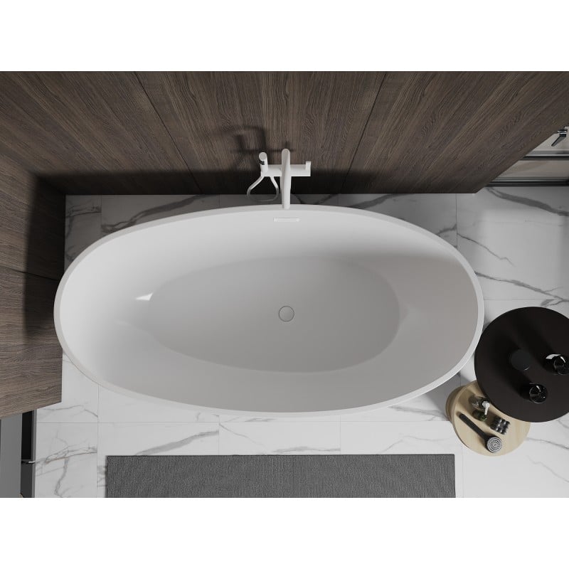 Mexen Bilbao freistehende Badewanne 180 x 90 cm, weiß/schwarz, weißer Überlauf - 51311809075-20