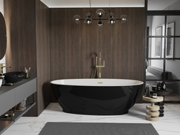 Mexen Bilbao freistehende Badewanne 180 x 90 cm, weiß/schwarz, Überlauf gebürstetes Gold - 51311809075-55