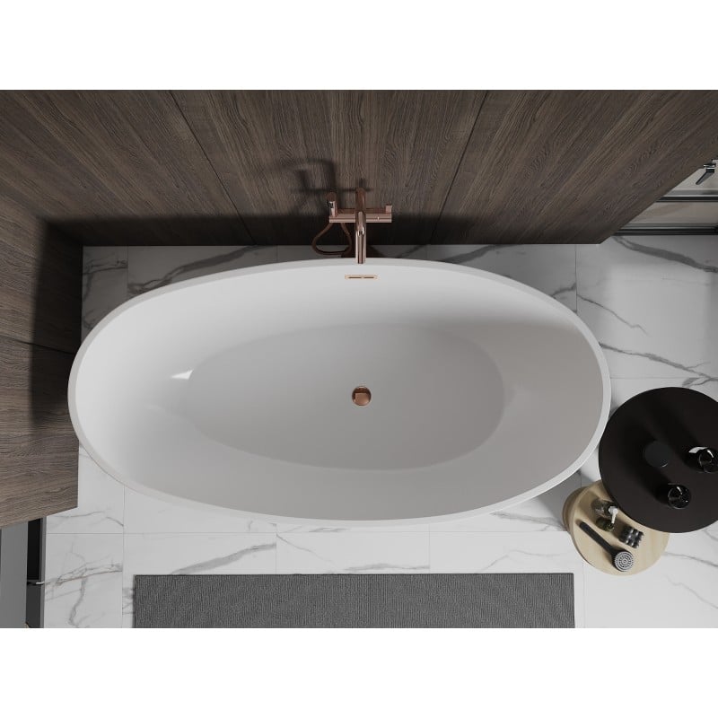 Mexen Bilbao freistehende Badewanne 180 x 90 cm, weiß/schwarz, Überlauf Roségold - 51311809075-60