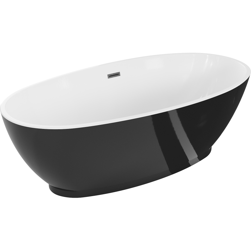 Mexen Bilbao freistehende Badewanne 180 x 90 cm, weiß/schwarz, Überlauf gun gray gebürstet - 51311809075-66