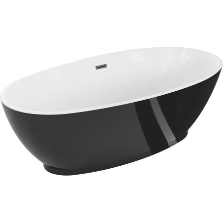 Mexen Bilbao freistehende Badewanne 180 x 90 cm, weiß/schwarz, Überlauf gun gray gebürstet - 51311809075-66