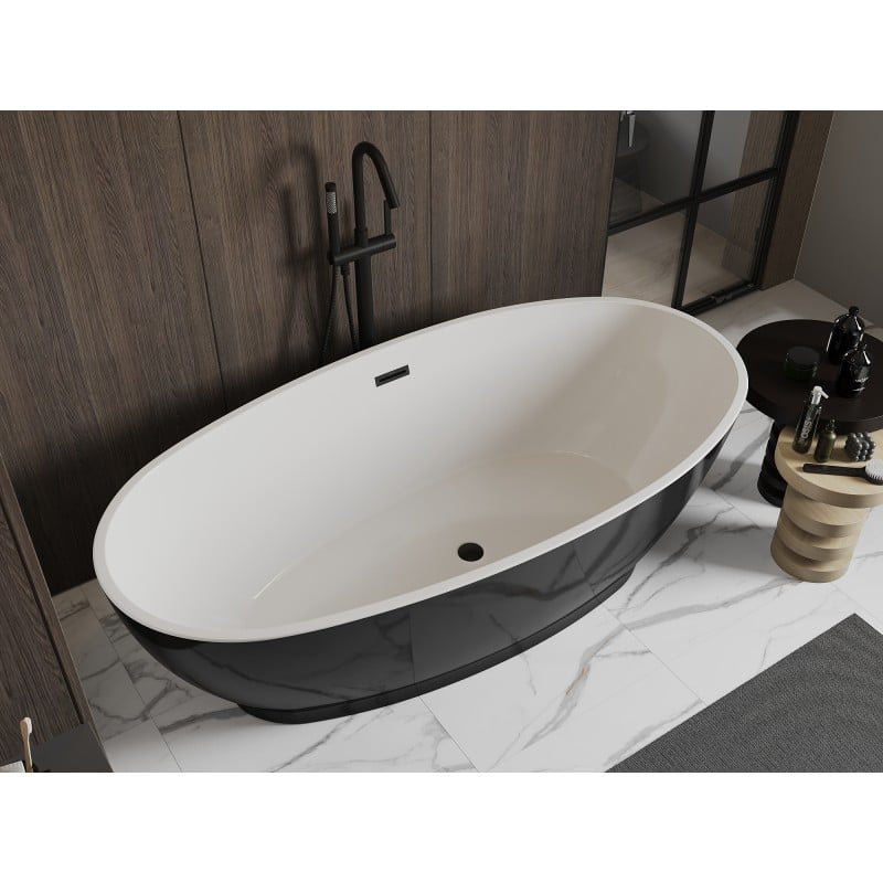 Mexen Bilbao freistehende Badewanne 180 x 90 cm, weiß/schwarz, schwarzer Überlauf - 51311809075-70