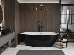 Mexen Bilbao freistehende Badewanne 180 x 90 cm, weiß/schwarz, schwarzer Überlauf - 51311809075-70