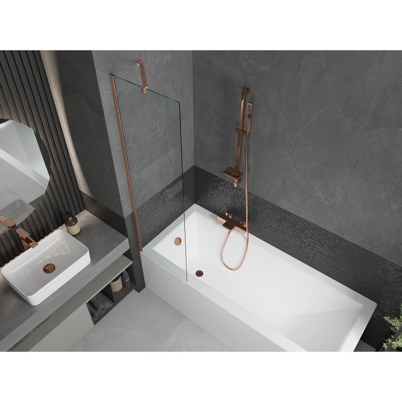 Mexen Next Badewannenabtrennung 1-flügelig 50 x 150 cm, transparent, gebürstetes Kupfer - 895-050-000-00-00-65