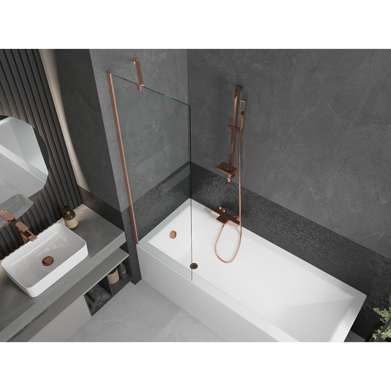 Mexen Next Badewannenabtrennung 1-flügelig 60 x 150 cm, transparent, gebürstetes Kupfer - 895-060-000-00-00-65
