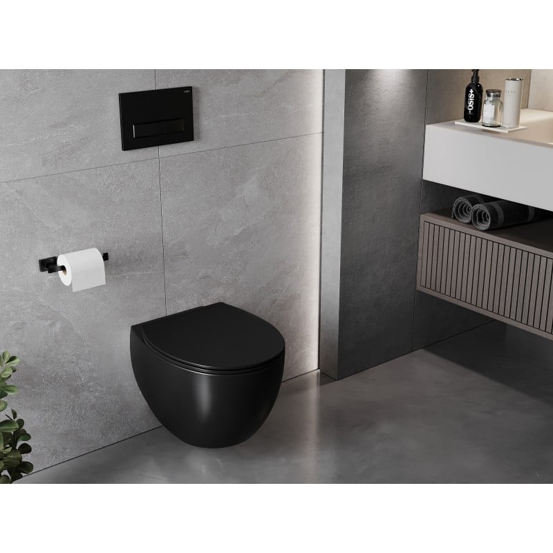 Mexen Egg WC-Schüssel Rimless mit Slim-Softclose-Sitz, Duroplast, Schwarz Matt - 30245070