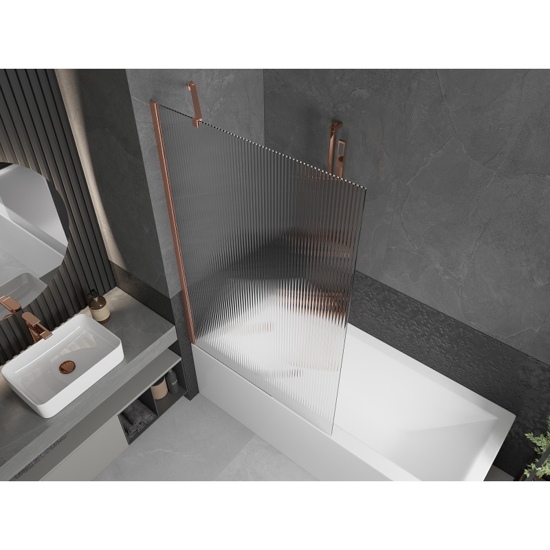 Mexen Next Badewannenfaltwand 1-flügelig 100 x 150 cm, Streifen, gebürstetes Kupfer - 895-100-000-00-09-65