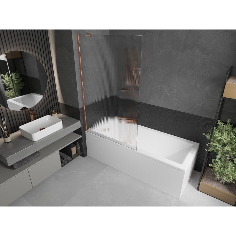 Mexen Next Badewannenfaltwand 1-flügelig 100 x 150 cm, Streifen, gebürstetes Kupfer - 895-100-000-00-09-65
