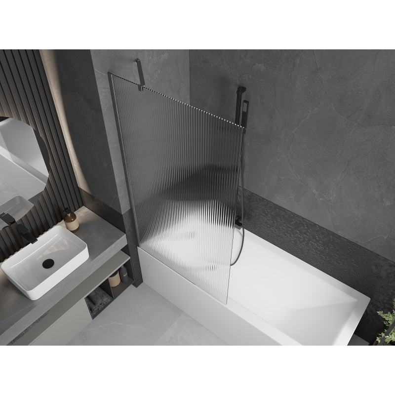 Mexen Next 1-flügelige Badewannenabtrennung 90 x 150 cm, Streifen, gebürstetes Gun Gray - 895-090-000-00-09-66