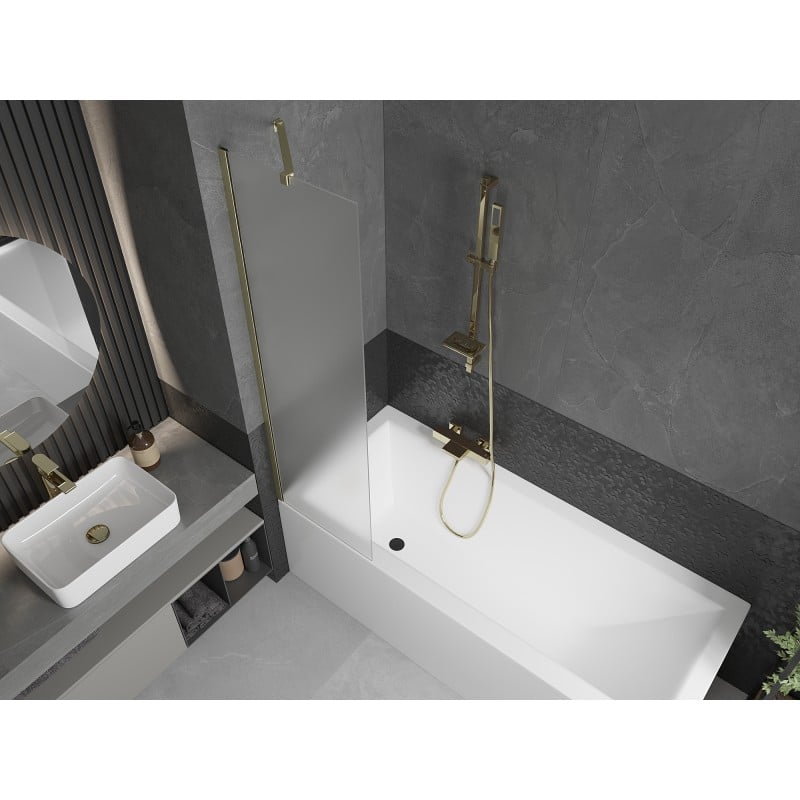 Mexen Next Badewannen-Wand 1-flügelig 50 x 150 cm, gefrostet, gold gebürstet - 895-050-000-00-30-55