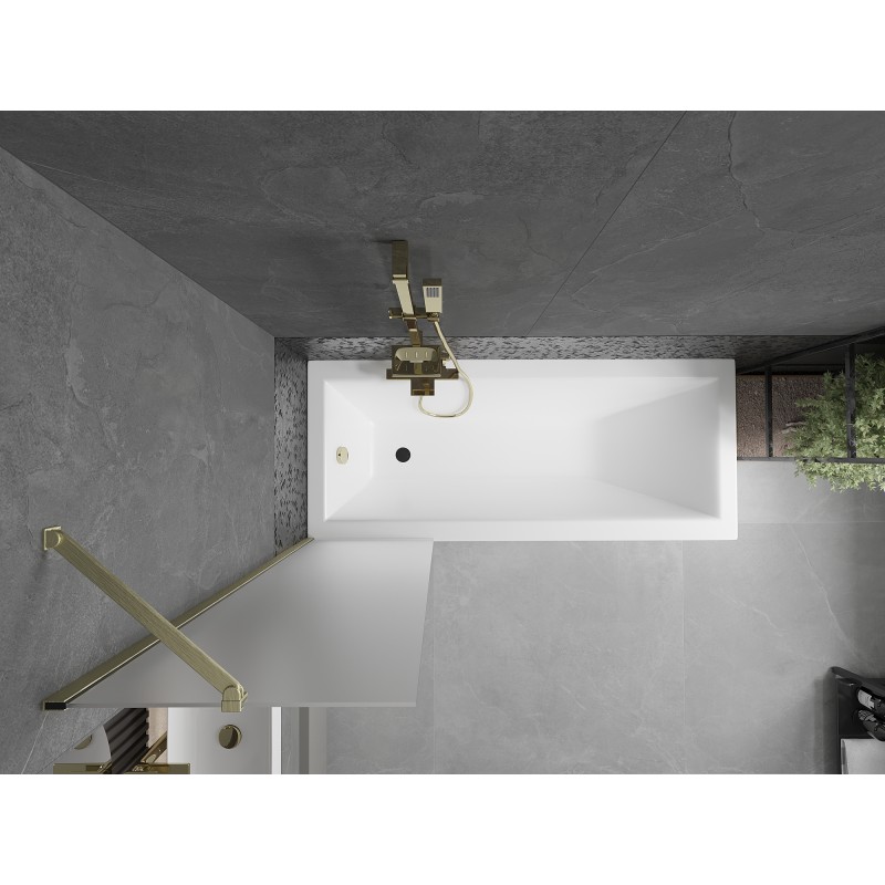 Mexen Next Badewannen-Wand 1-flügelig 50 x 150 cm, gefrostet, gold gebürstet - 895-050-000-00-30-55