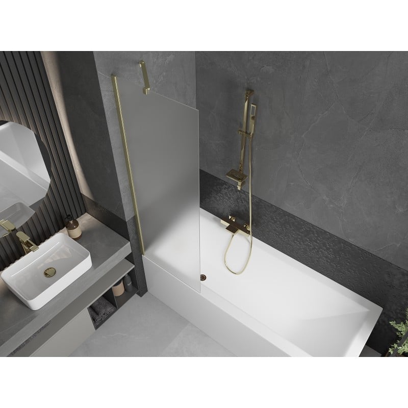 Mexen Next Badewannenfaltwand 1-flügelig 60 x 150 cm, Mattglas, gebürstetes Gold - 895-060-000-00-30-55