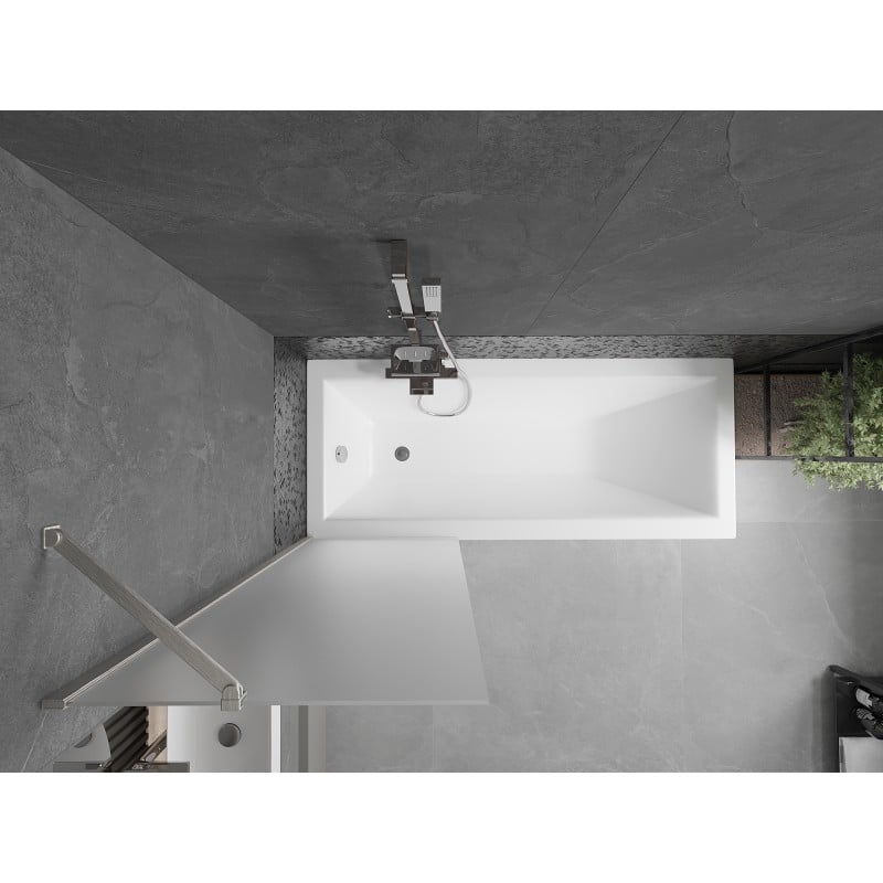 Mexen Next Badewannenabtrennung 1-flügelig 60 x 150 cm, Milchglas, gebürsteter Nickel - 895-060-000-00-30-97