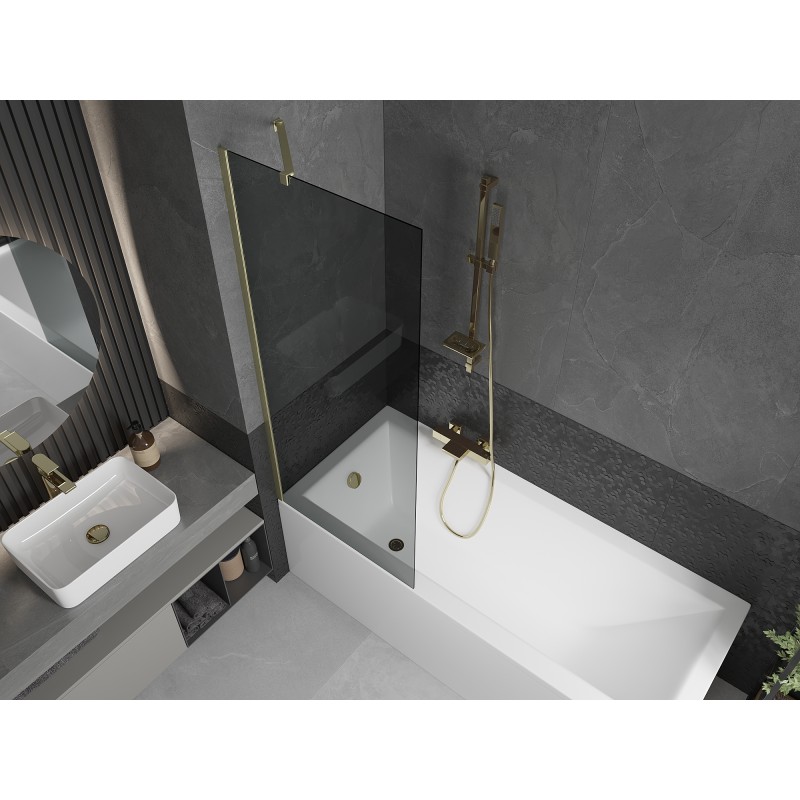 Mexen Next Badewannenfaltwand 1-flügelig 70 x 150 cm, Graphit, gebürstetes Gold - 895-070-000-00-40-55