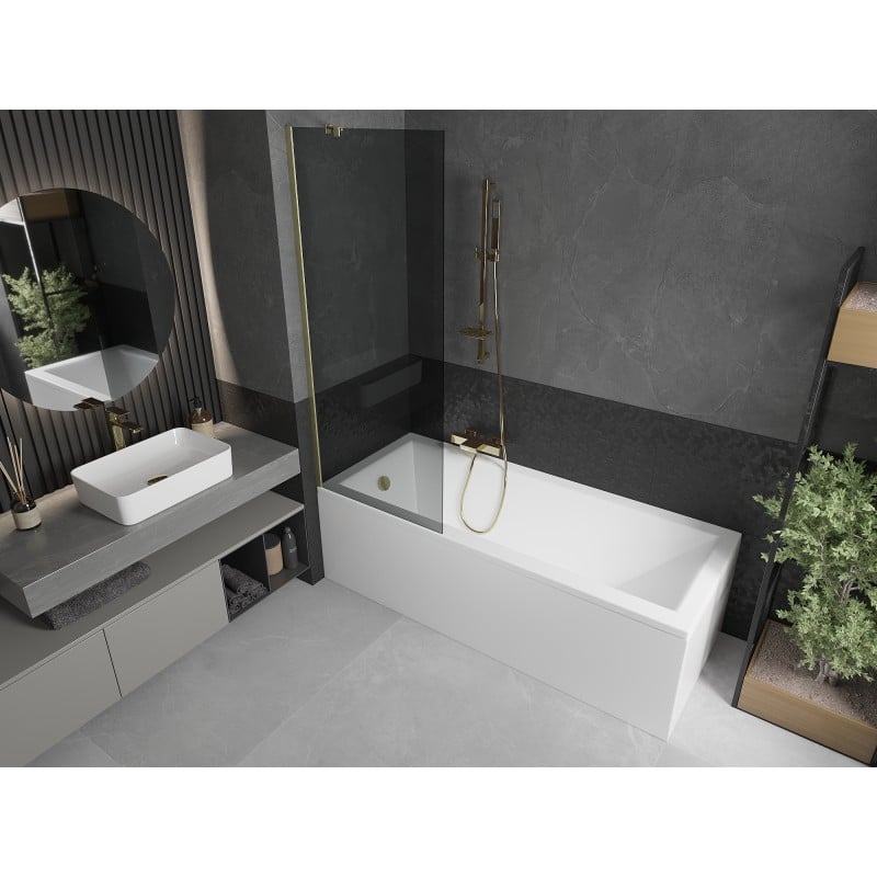 Mexen Next Badewannenfaltwand 1-flügelig 70 x 150 cm, Graphit, gebürstetes Gold - 895-070-000-00-40-55