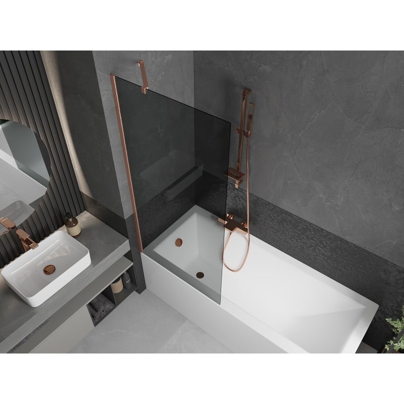 Mexen Next Badewannenabtrennung 1-flügelig 80 x 150 cm, Graphit, gebürstetes Kupfer - 895-080-000-00-40-65