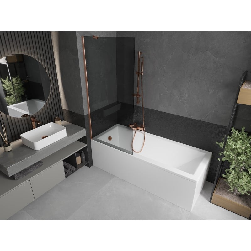 Mexen Next Badewannenabtrennung 1-flügelig 80 x 150 cm, Graphit, gebürstetes Kupfer - 895-080-000-00-40-65