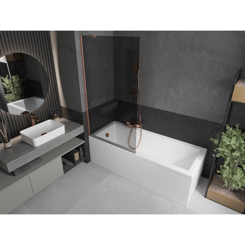 Mexen Next Badewannenabtrennung 1-flügelig 90 x 150 cm, grafit, gebürstetes Kupfer - 895-090-000-00-40-65