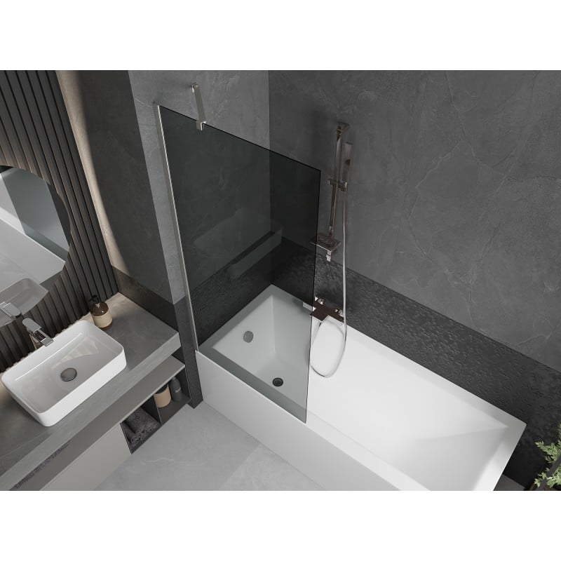 Mexen Next Badewannenabtrennung 1-flügelig 80 x 150 cm, Graphit, Gebürsteter Nickel - 895-080-000-00-40-97