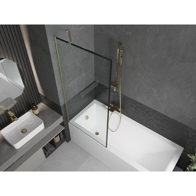 Mexen Next Badewannenfaltwand 1-flügelig 80 x 150 cm, schwarzer Rahmen, gebürstetes Gold - 895-080-000-00-70-55