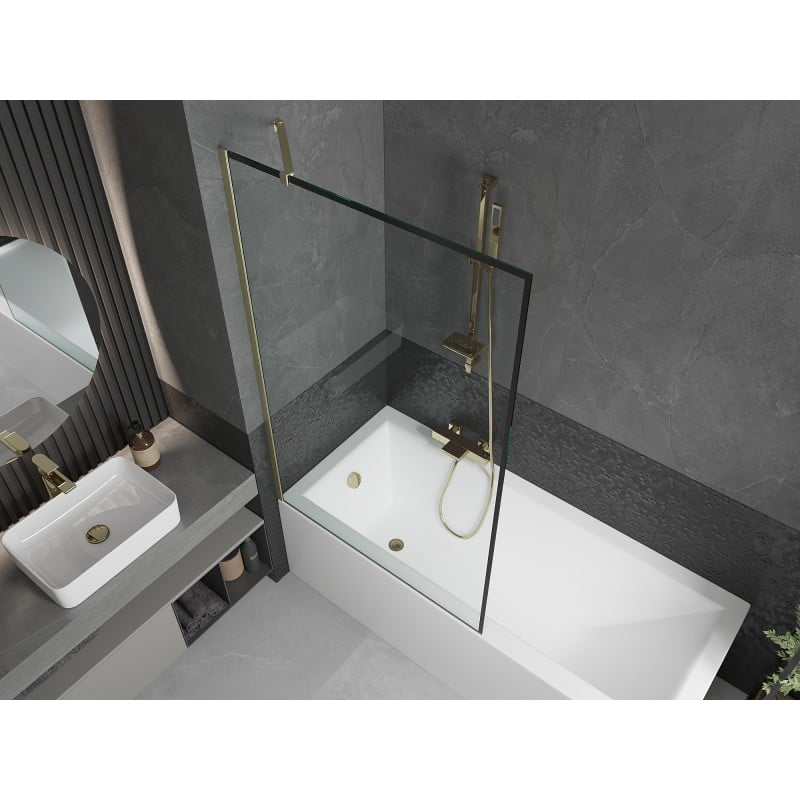 Mexen Next Badewannenfaltwand 1-flügelig 100 x 150 cm, schwarzer Rahmen, gebürstetes Gold - 895-100-000-00-70-55